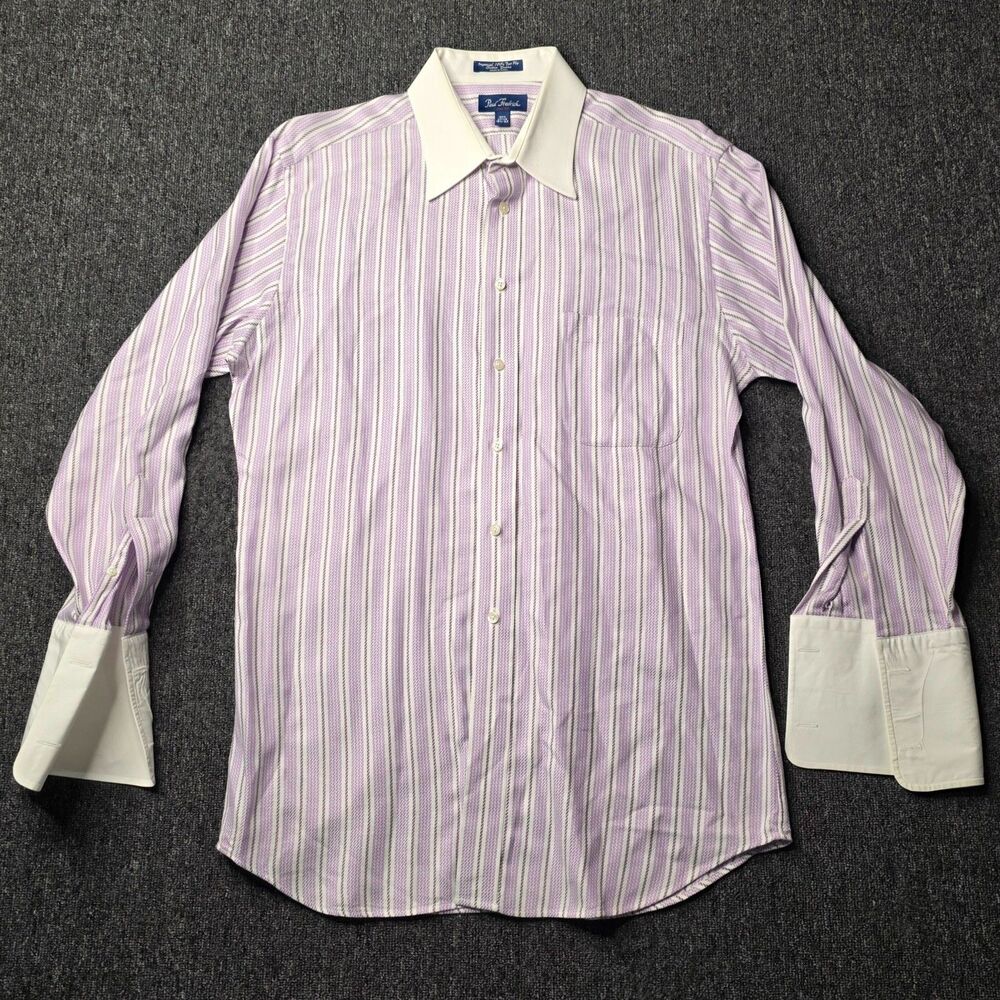 Paul Fredrick Dress Shirt 16.5 33 Trim Fit Imperial Dobby French Cuff Striped